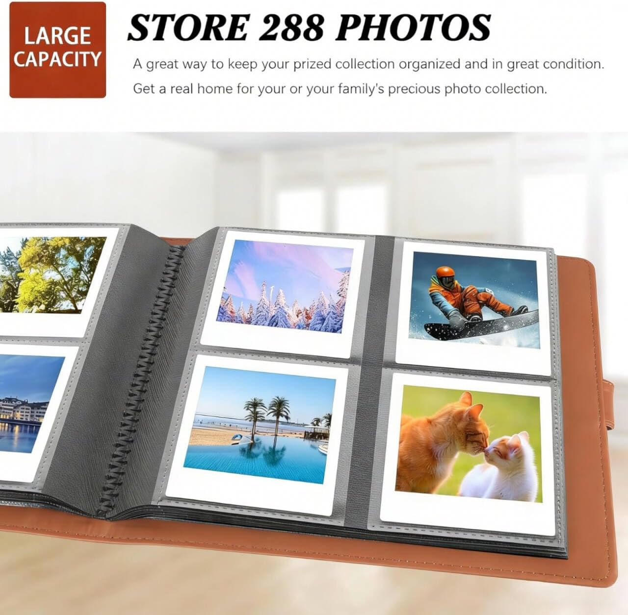288 Pockets Photo Album for Instax Square Photos, Large Capacity, Brown image 3