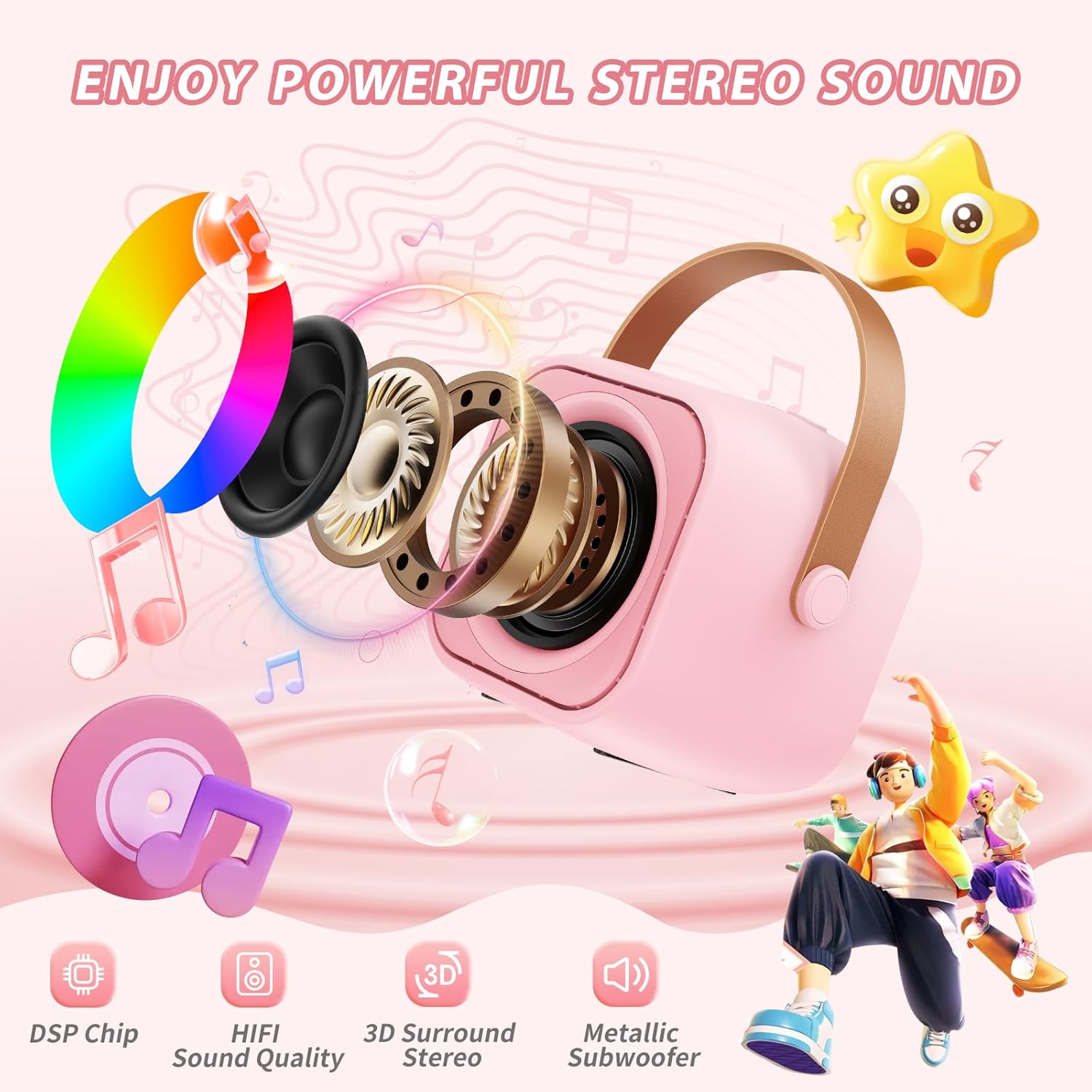 Mini Karaoke Machine for Kids, Toys for Ages 5-7, Bluetooth Speaker with 2 Wireless Microphone, Stocking Stuffers for Kids, Christmas Birthday Gifts for Girls Ages 4 5 6 7 8 9 10 11 12 Years Old