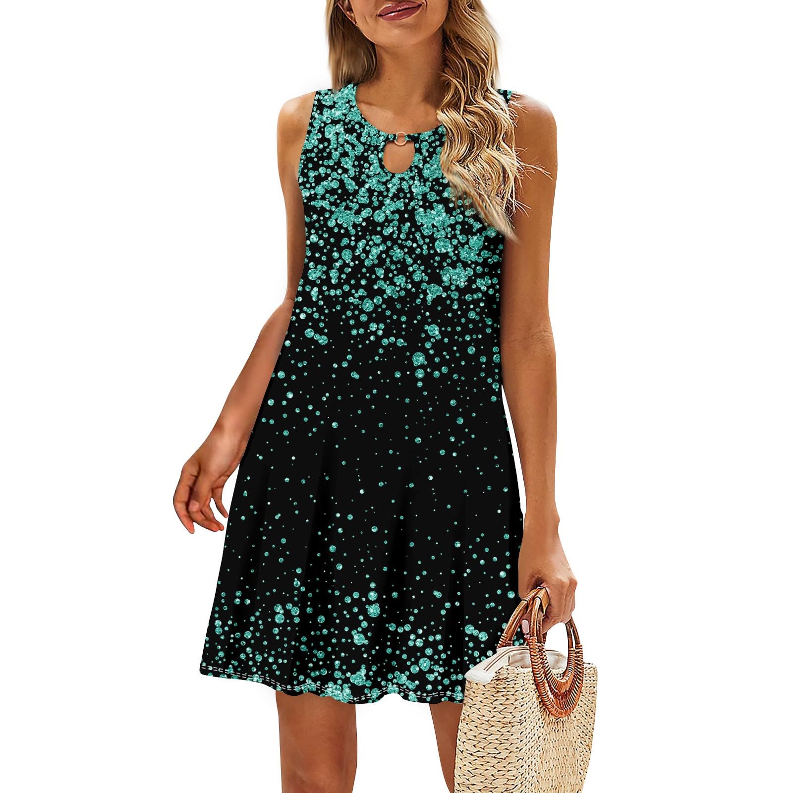 YUTANRAL Summer Dresses for Women 2024 Vacation Trendy Floral Boho Mini Dress Sleeveless Casual Beach Sundresses Cover Ups