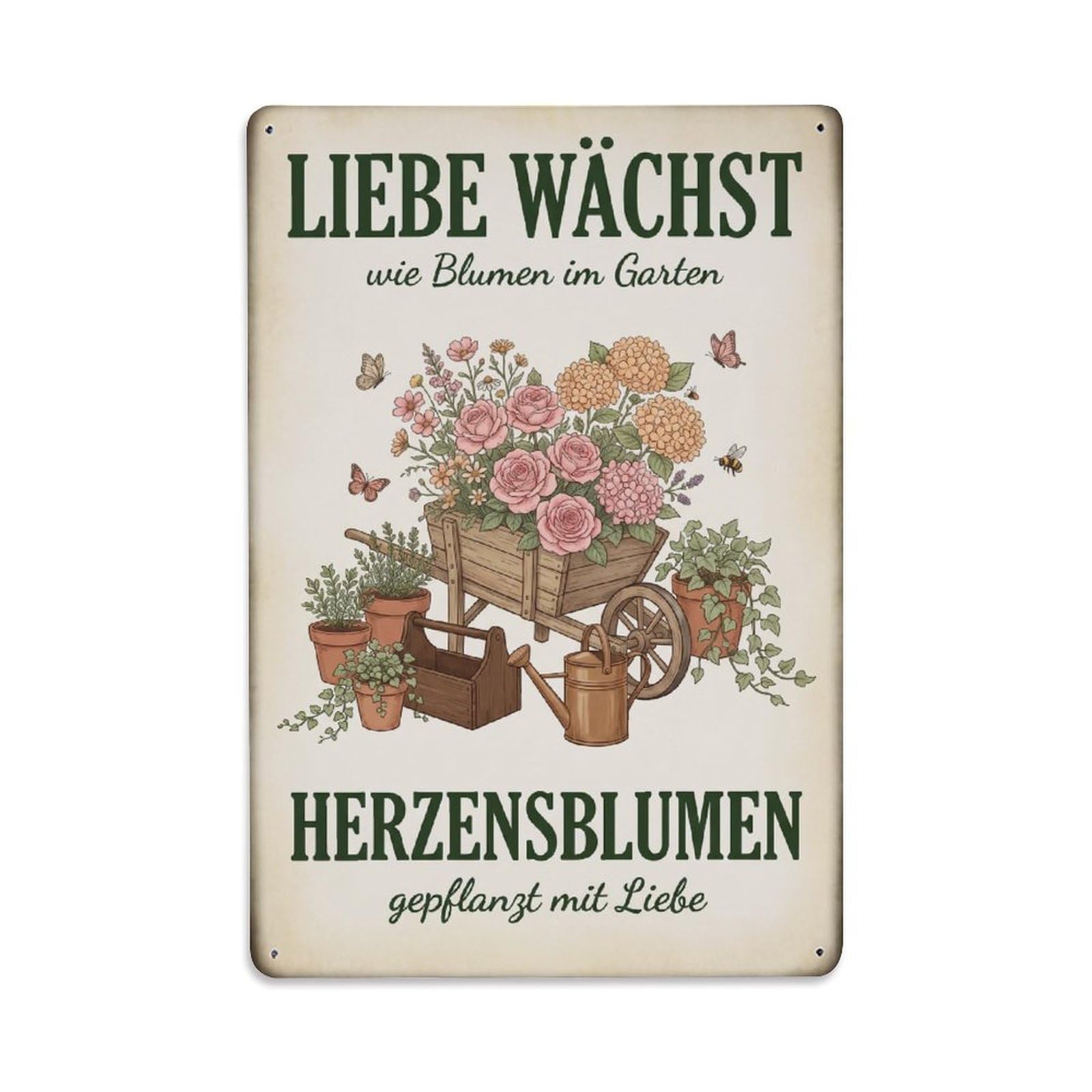 Vintage Funny Garden Growing Love Rustic Gate Whimsical Metal Tin Sign Plaque Wall Decor for Cafe, Club Bar, Office, Garden Metal Poster 8x12Inch