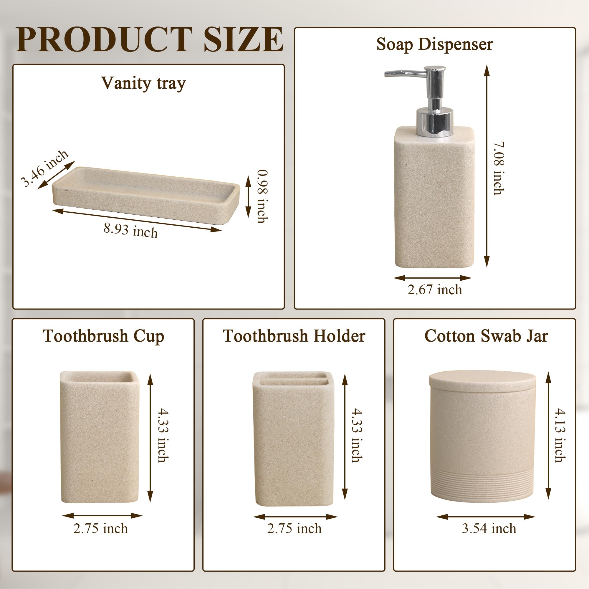 YMXYJM Juego de accesorios de baño, juego de 6 piezas con soportes para cepillos de dientes, dispensador de jabón, bandeja de tocador, vaso, tarros de hisopo de algodón, organizador de baño, juegos de