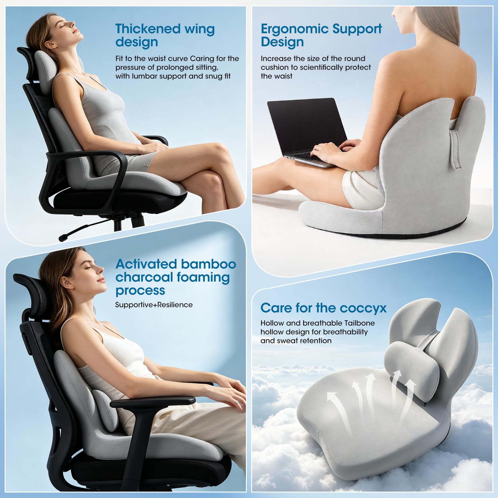Coussin d'assise orthopédique 2 en 1 avec dossier, coussin d'assise ergonomique, chaise de bureau et voiture, pour soulager la pression en cas de douleurs au coccyx, support lombaire en