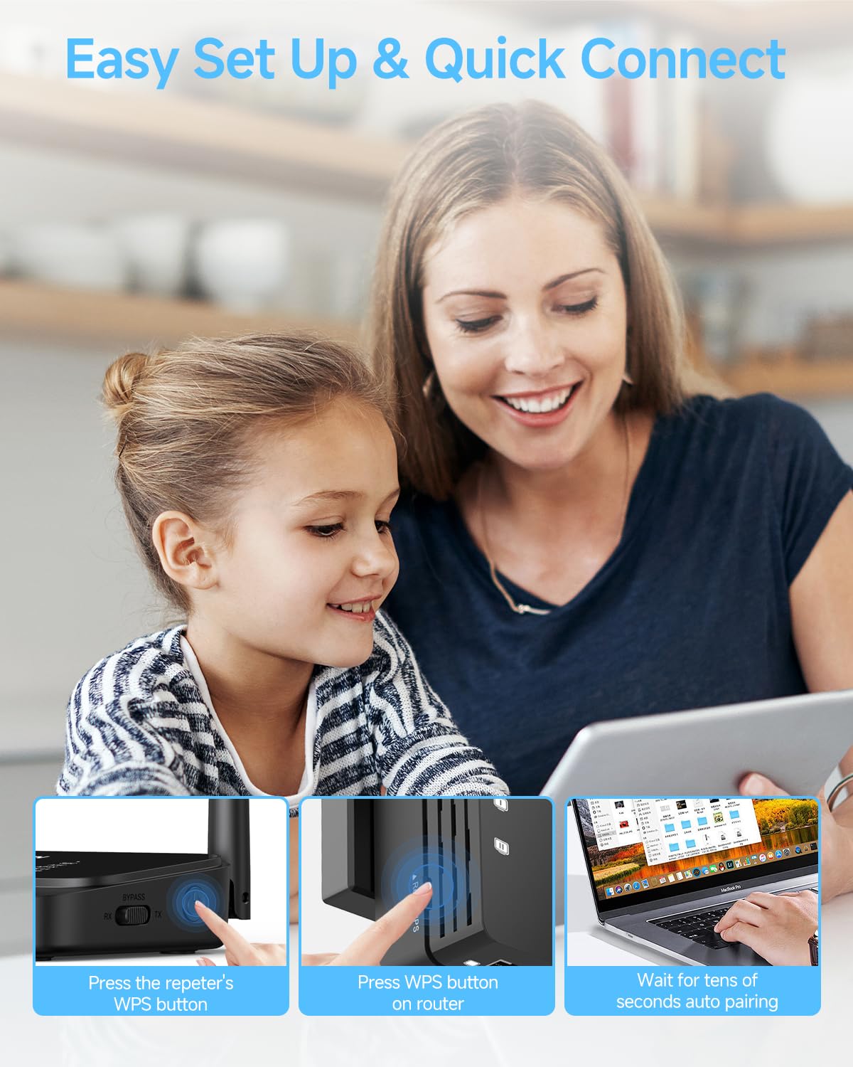 WiFi Extender Signal Booster 1200Mbps, Long Range Extender for Home and Outdoor, 12880 Sq.Ft Range, 105-Device Compatibility, Easy Setup, WiFi Extender - 3