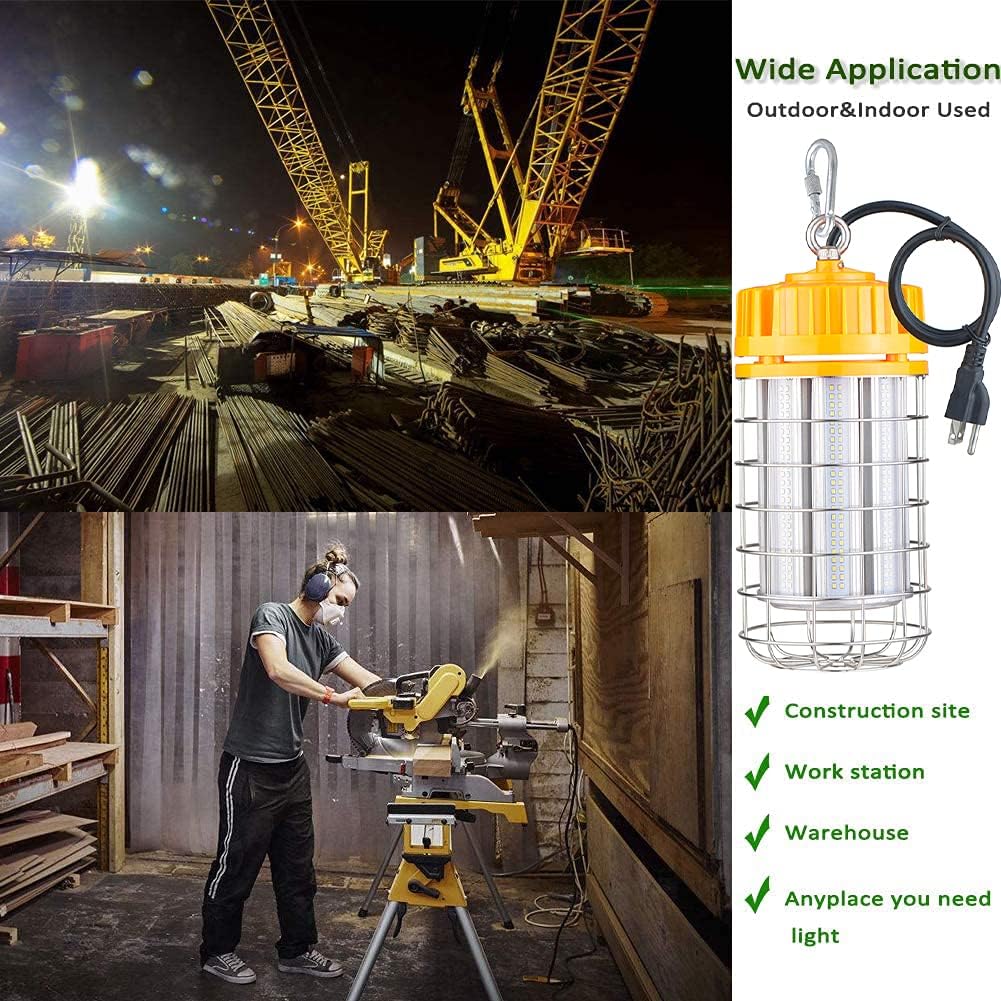 Exсluѕіvе Dіѕсоunt 90% Prісе Led Temporary Work Light 100W, 13000 Lumen LED High Bay Light(600W Equiv) 5000K Outdoor Construction Lights with Stainless Steel Guard & Hook, LED Portable Hanging Lighting (100W)