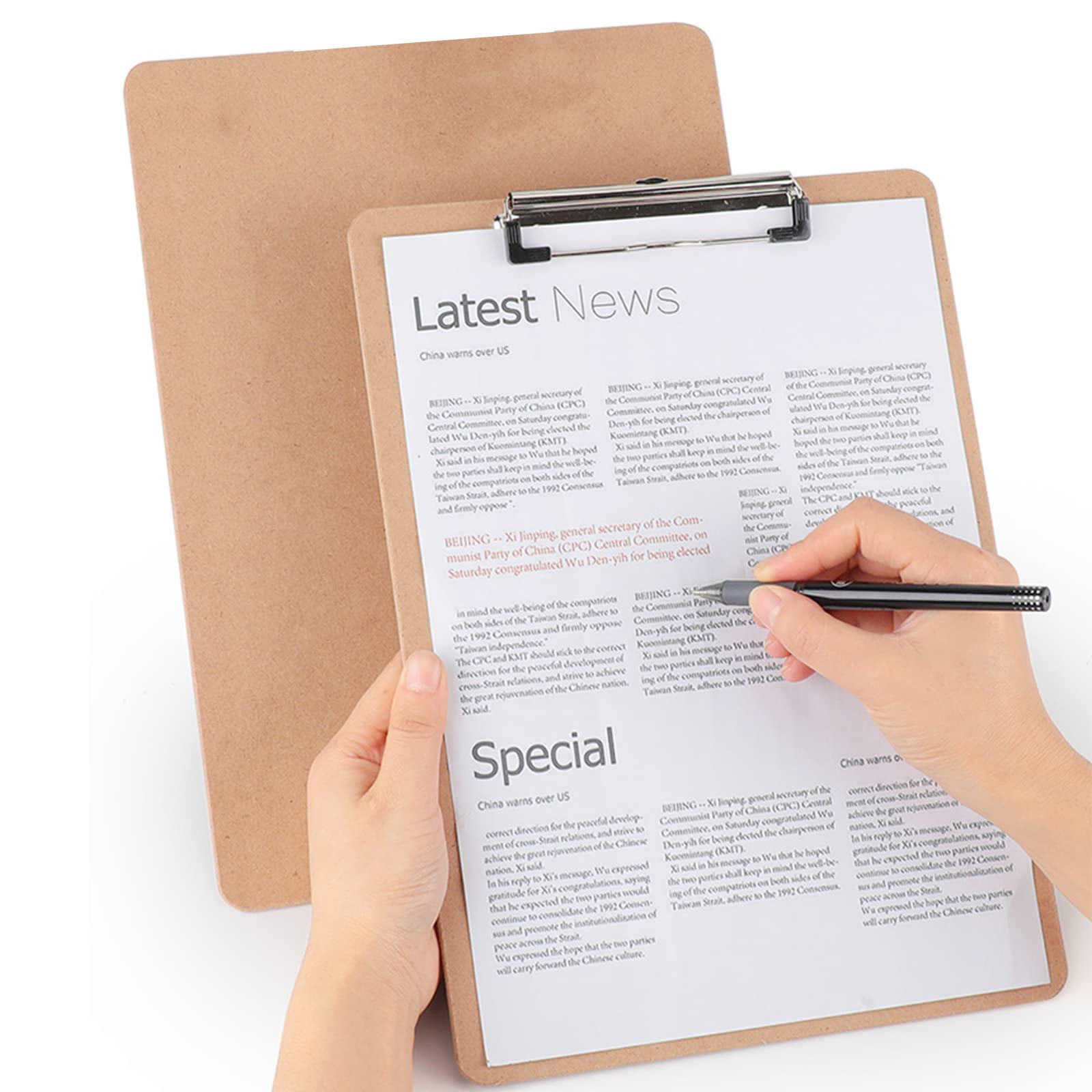 Portablocco con Ferma Documenti 10 Pezzi, Legno Clipboard con Risvolto con Foro per Appendere Ufficio, Lavoro, Classe, Ristorante