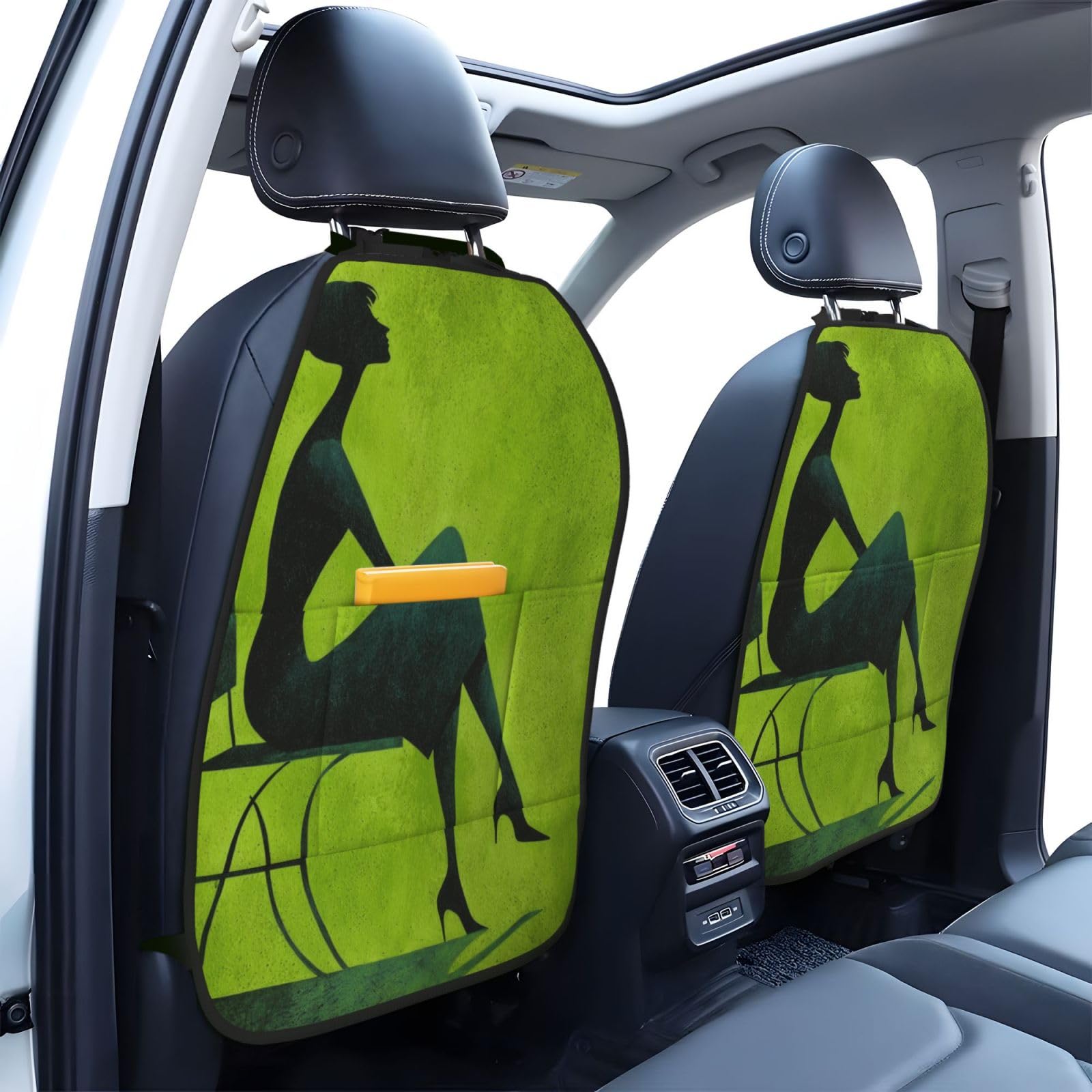 Human Figure Sitting On A Bench Car Seat Back Kick Protectors,2 Pack Kick Mats With Storage Pockets For Vehicles To Protect From Dirt Mud Scratches