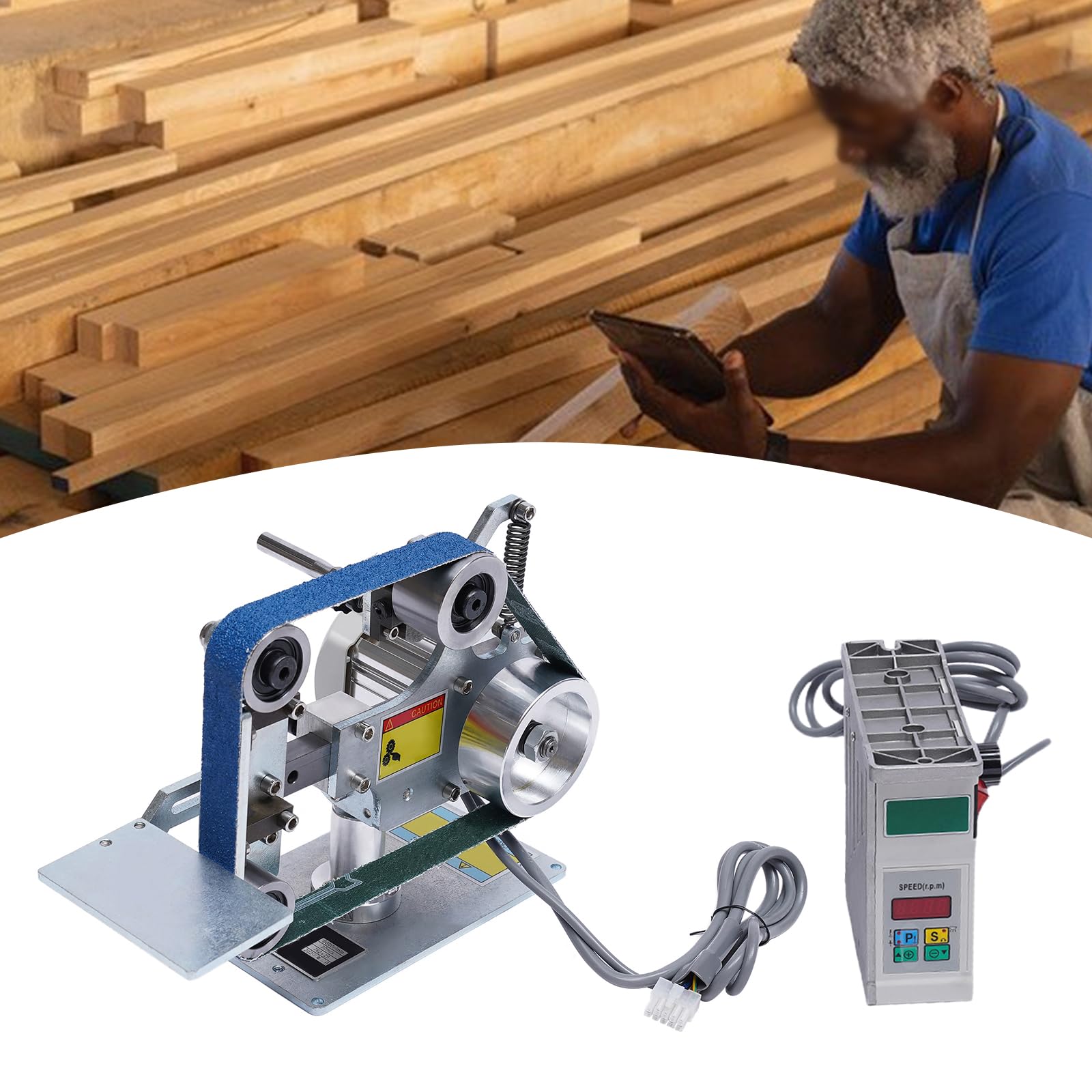 0,55 KW DC brushless Levigatrice a nastro, kit di levigatrice a nastro multifunzione da tavolo, verticale e orizzontale, rettificatrice a nastro (velocità di linea 30 M/S)