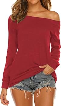 Off The Shoulder Tops for Women Sexy Red Long Sleeve Shirt