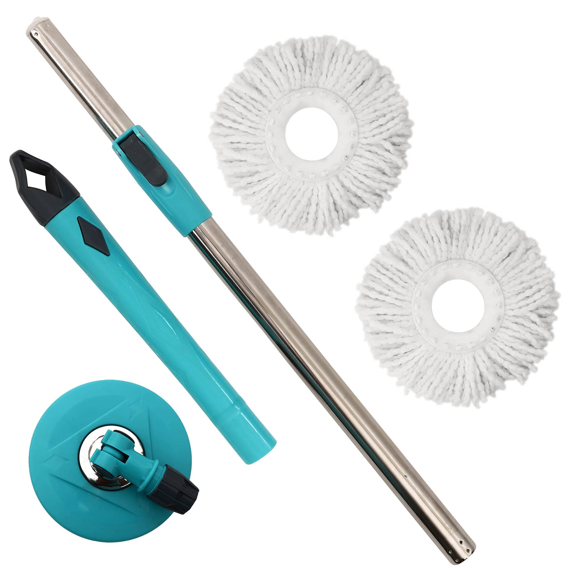 PerpetualStainless Steel Mop Rod/Stick/Handle with 2 Microfiber Head Refill 360 Degree Cleaning Rotating Pole For All Purpose Multi Color