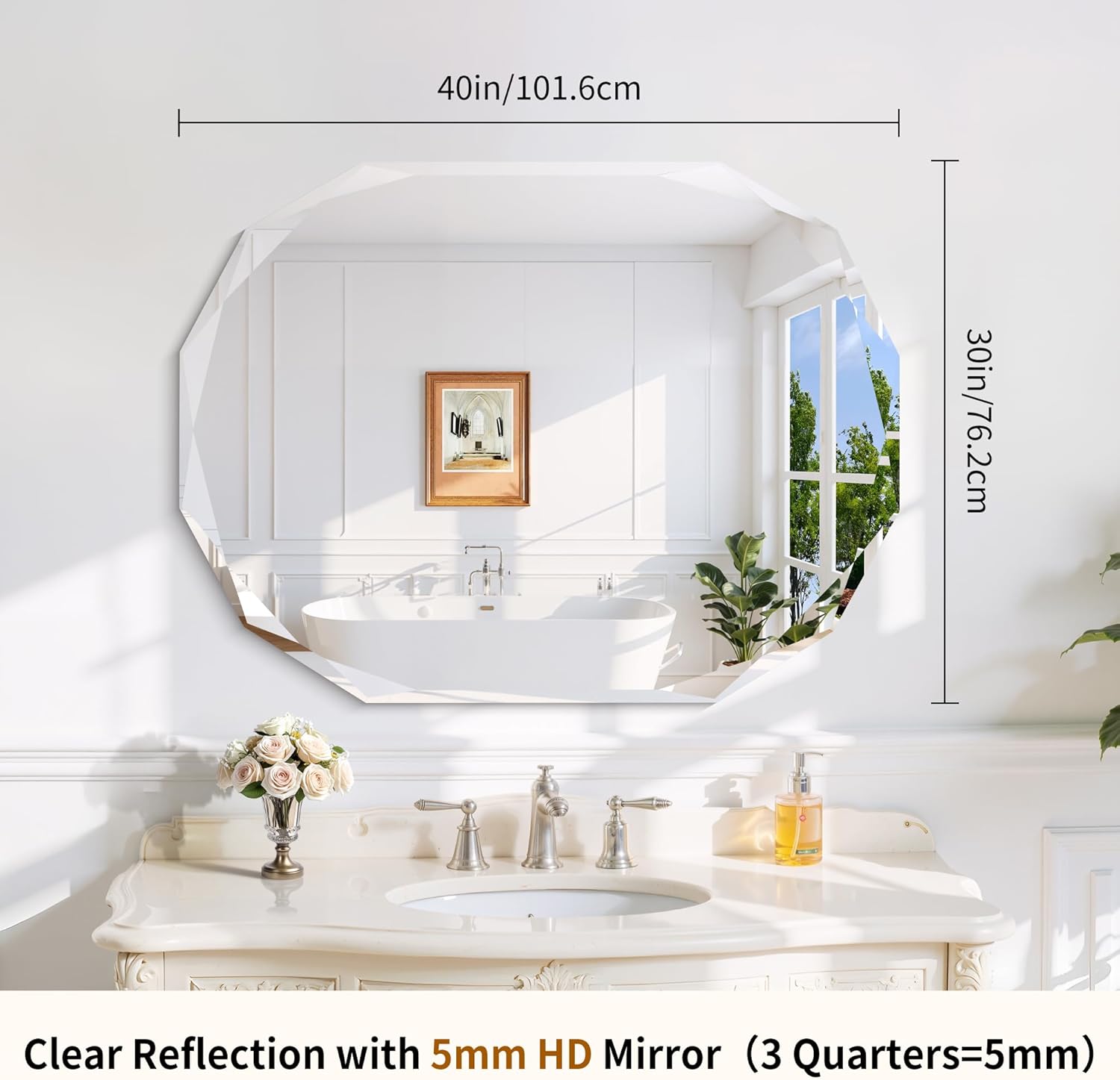 GLASHOM Frameless Bathroom Mirror, 30x40 inch Frameless Wall Mirrors Beveled Edge Wall Mounted, Oval Mirror for Bathroom, Living Room, Over Sink, Entryway Mirror Horizontal or Vertical