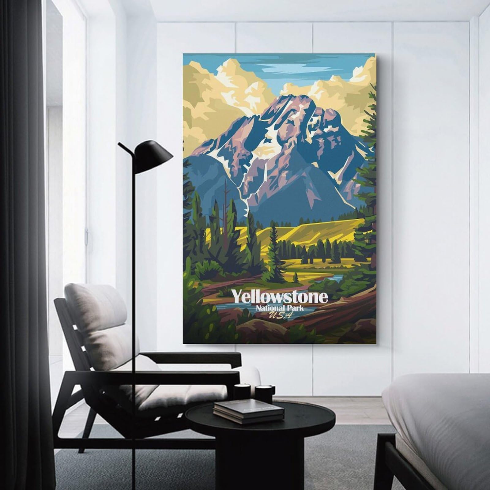 Junmoney Yellowstone National Park Illustration Room Decor Wall Art, 16x24inch(40x60cm), for Office, Study Or Home Workspace, A Smart Decor Choice for Study Walls