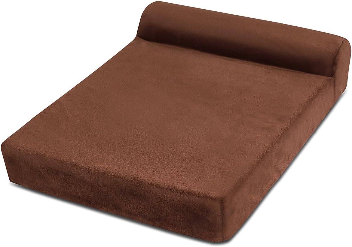 Internet’s Best Memory Foam Lounger Pet Bed – Small – 24 x 18 Inch – Ultra Soft Plush Pet Bed – Headrest Pillow Top – Brown