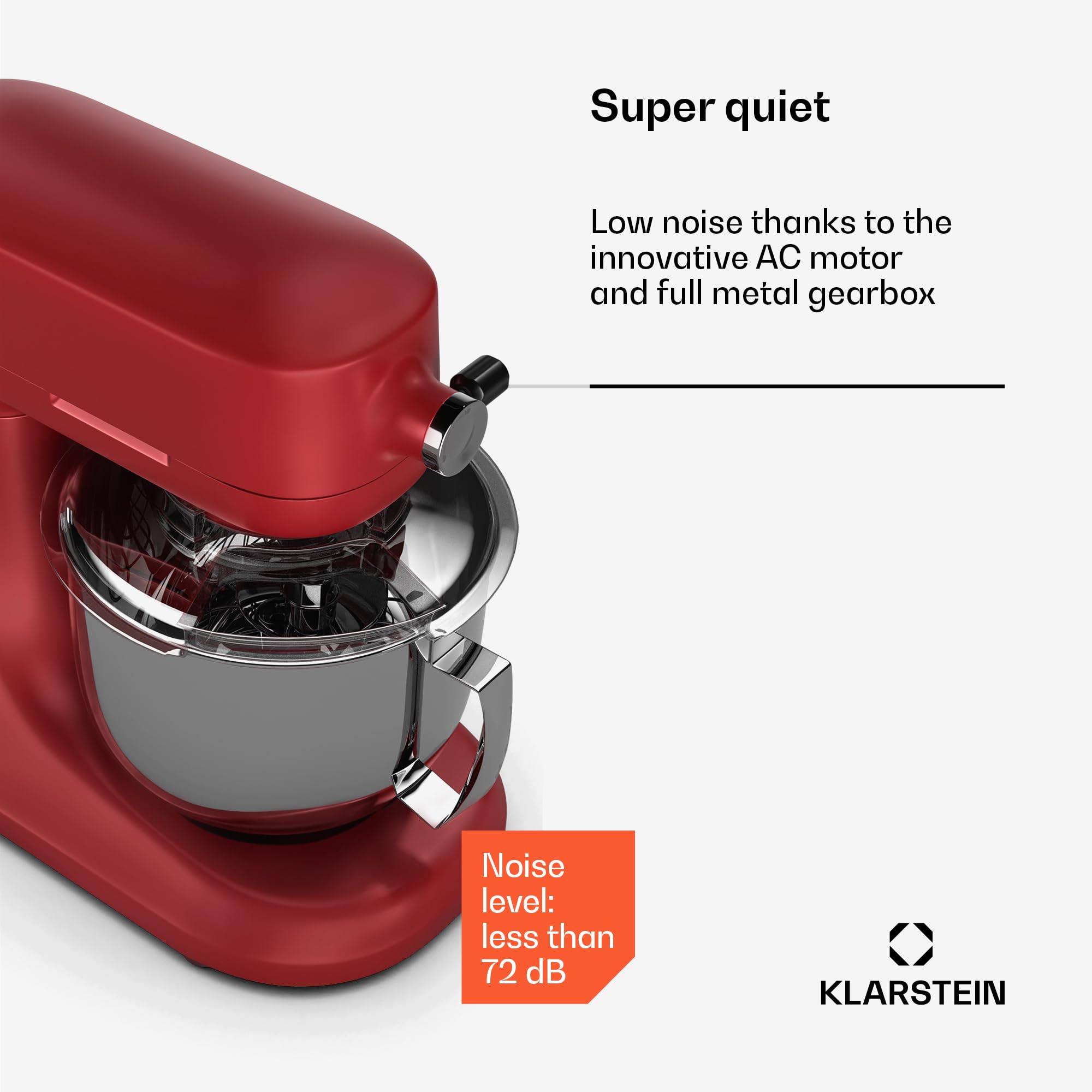 Klarstein Chiara 1600W Robot kuchenny – Misa ze stali 5L, 12 prędkości, Wyświetlacz dotykowy LCD, Cichy ≤72 dB, Zestaw cukierniczy do zmywarki, Obudowa z odlewu aluminiowego, Czerwony