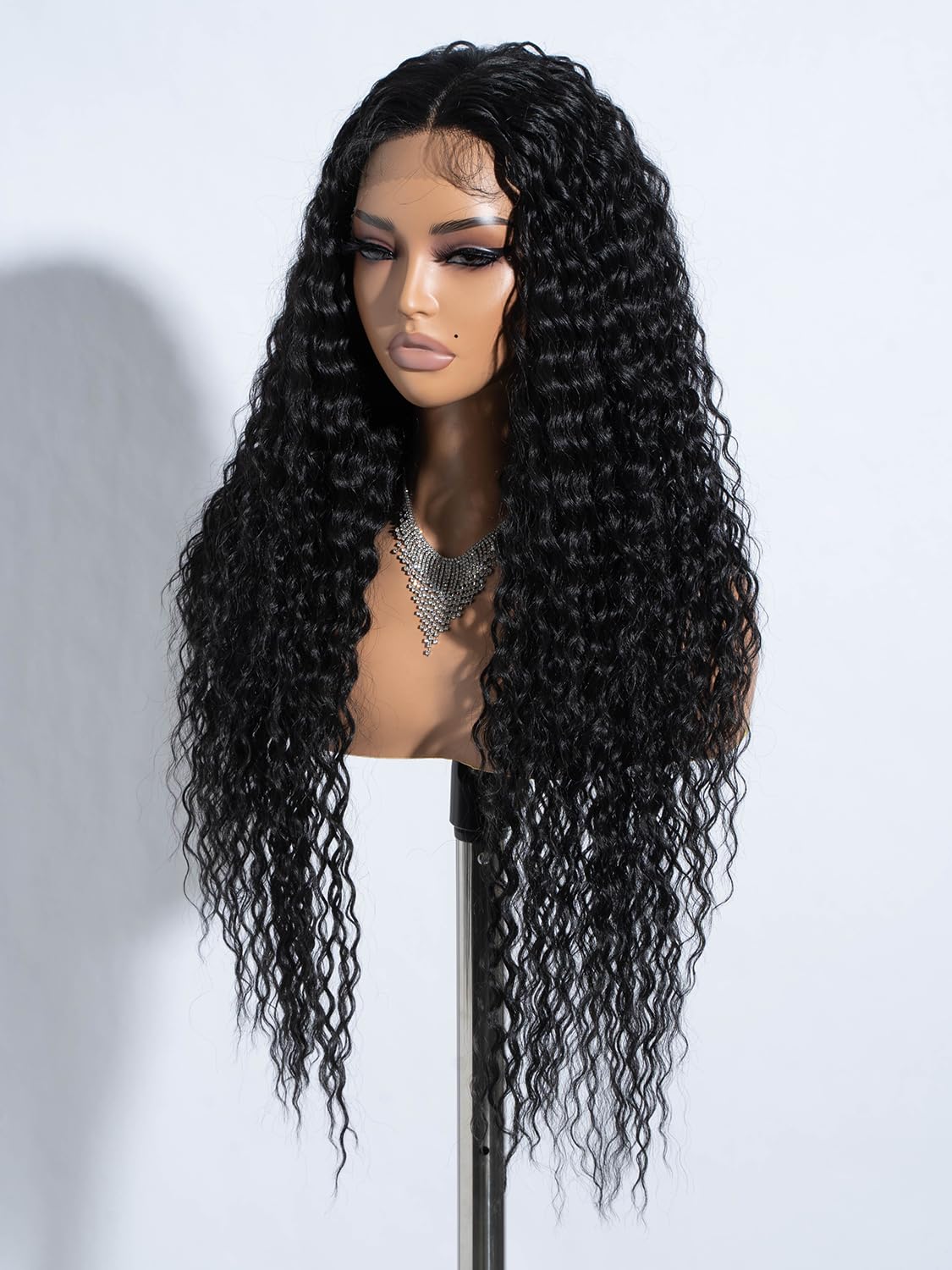 Joedir Long Deep Curly Wavy Lace Front Synthetic Wigs Glueless Lace Wig Black Wigs for Women 30 Inch Middle Part Natural Looking Heat Resistant Fiber Wig for Daily Party Use - Image 3