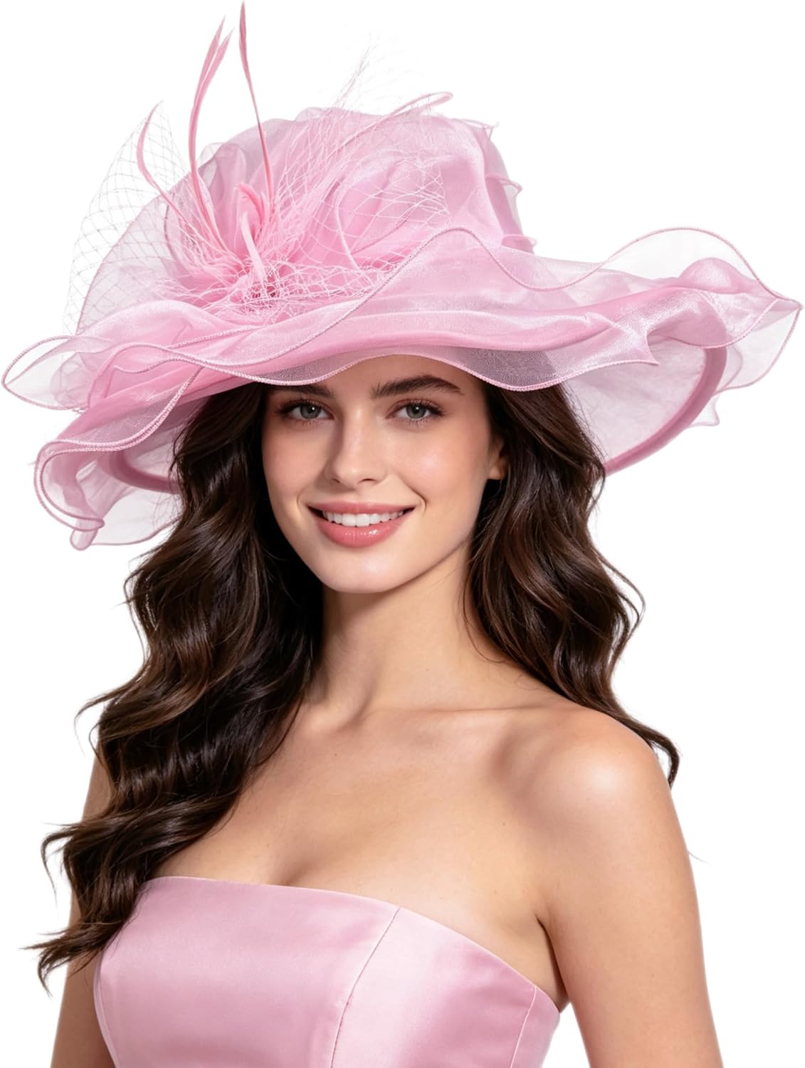 Haojing Women's Organza Church British Fascinator Bridal Tea Party Wedding Hat Summer Ruffles Cap
