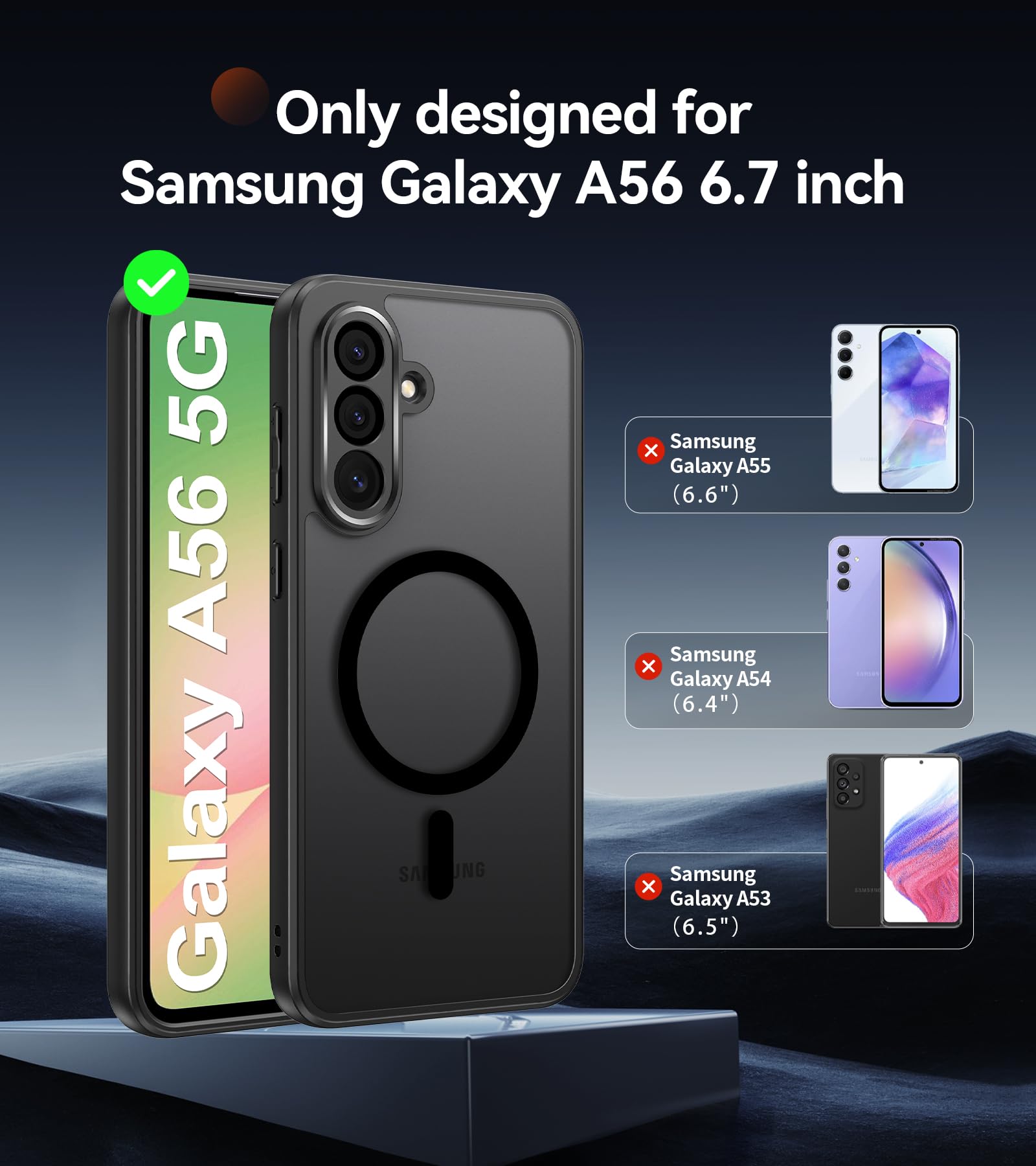 Opkiegrn Magnetica Cover per Samsung Galaxy A56 5G con 2 Pezzi Vetro Temperato, Compatibile con MagSafe, [Antiurto Grado Militare] Custodia Posteriore Glassata Traslucida Anti-Impronte, Nero