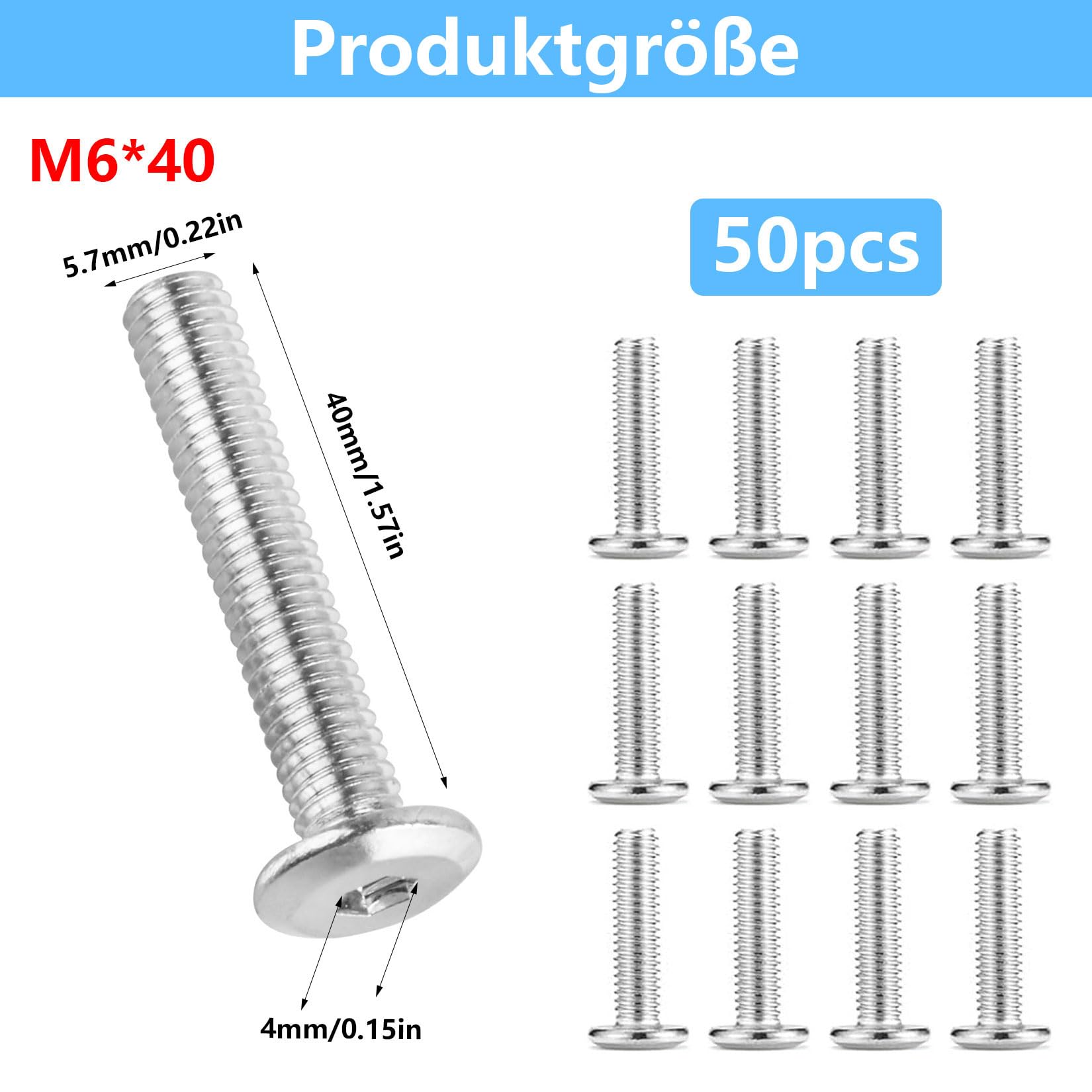 Set di 50 PzViti M6x40mm, Viti a Testa Piatta per Mobili, Bulloni a Testa Esagonale, Viti per Macchine Mobili in Legno, Lettini, Tavoli e Sedie