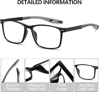3 Pack Reading Glasses for Men Sporty Style Blue Light Blocking Square Frames Lightweight Comfortable Readers