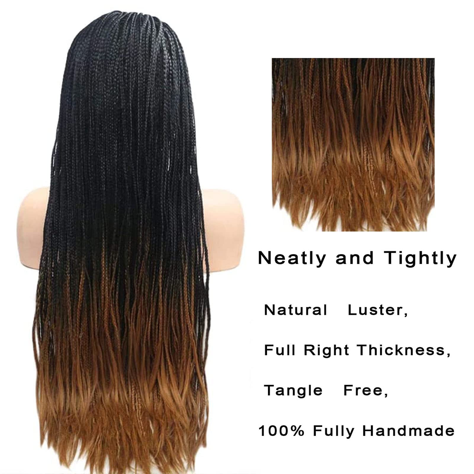 AFBeauty Knotless Braidded Lace Front Wig Long Brown Black Ombre Braided Wigs for Women Handmade Realistic Heat Resistant Glueless Box Braids Wig Great Cornrows Full Synthetic Hair Cosplay Daily 24" - Image 4