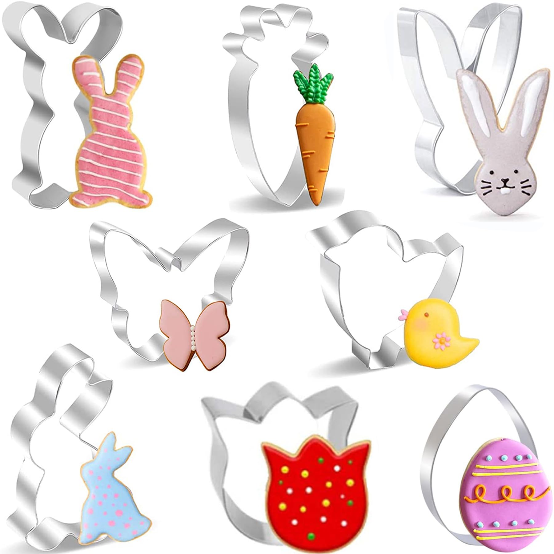 Stampini Biscotti Pasqua BELSVOR - 8 Forme In Acciaio Inox: Conigli, Uova, Carote E Fiori - Foto 11