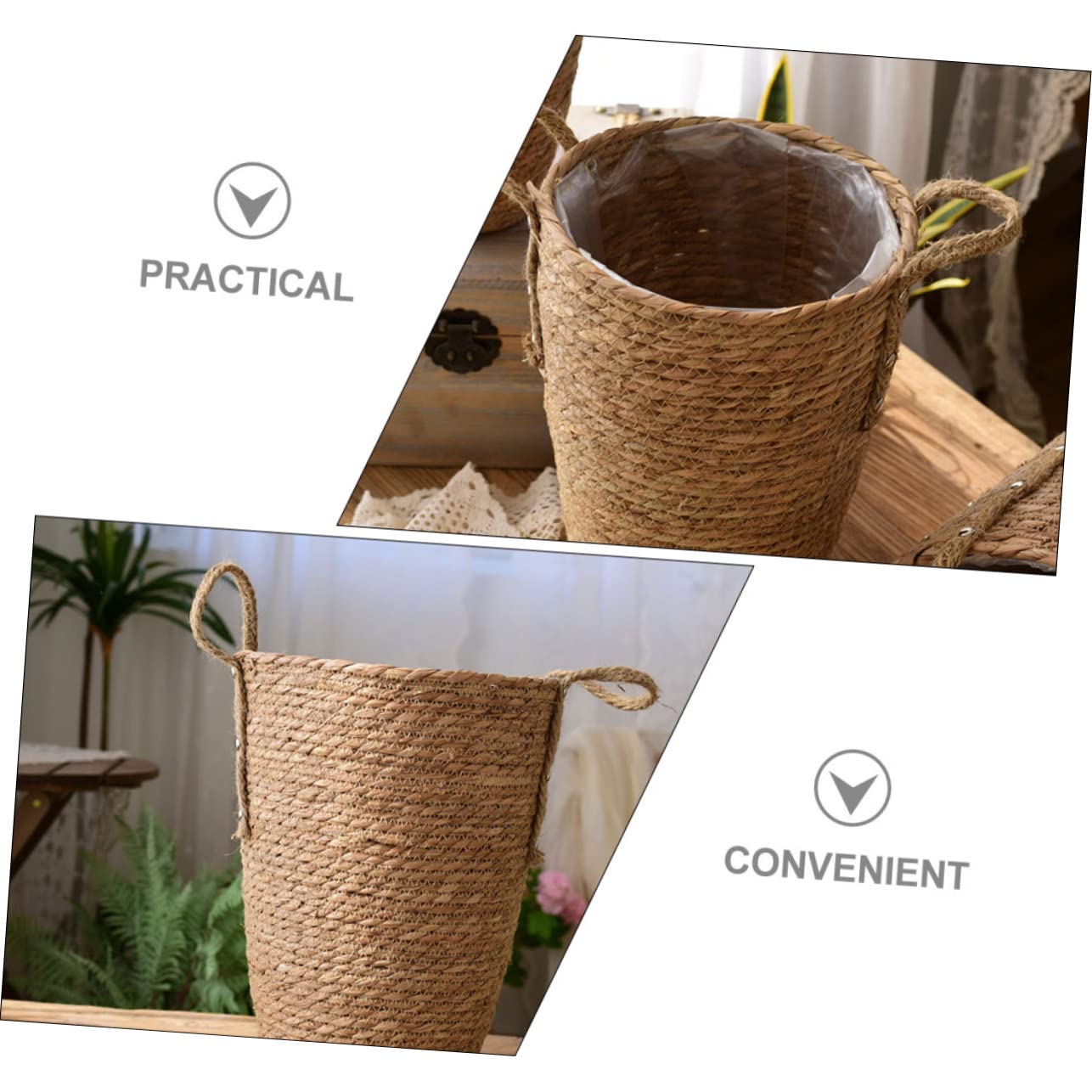 UPKOCH Panier à Fleurs Tressé en Paille, Grand Modèle Décoratif