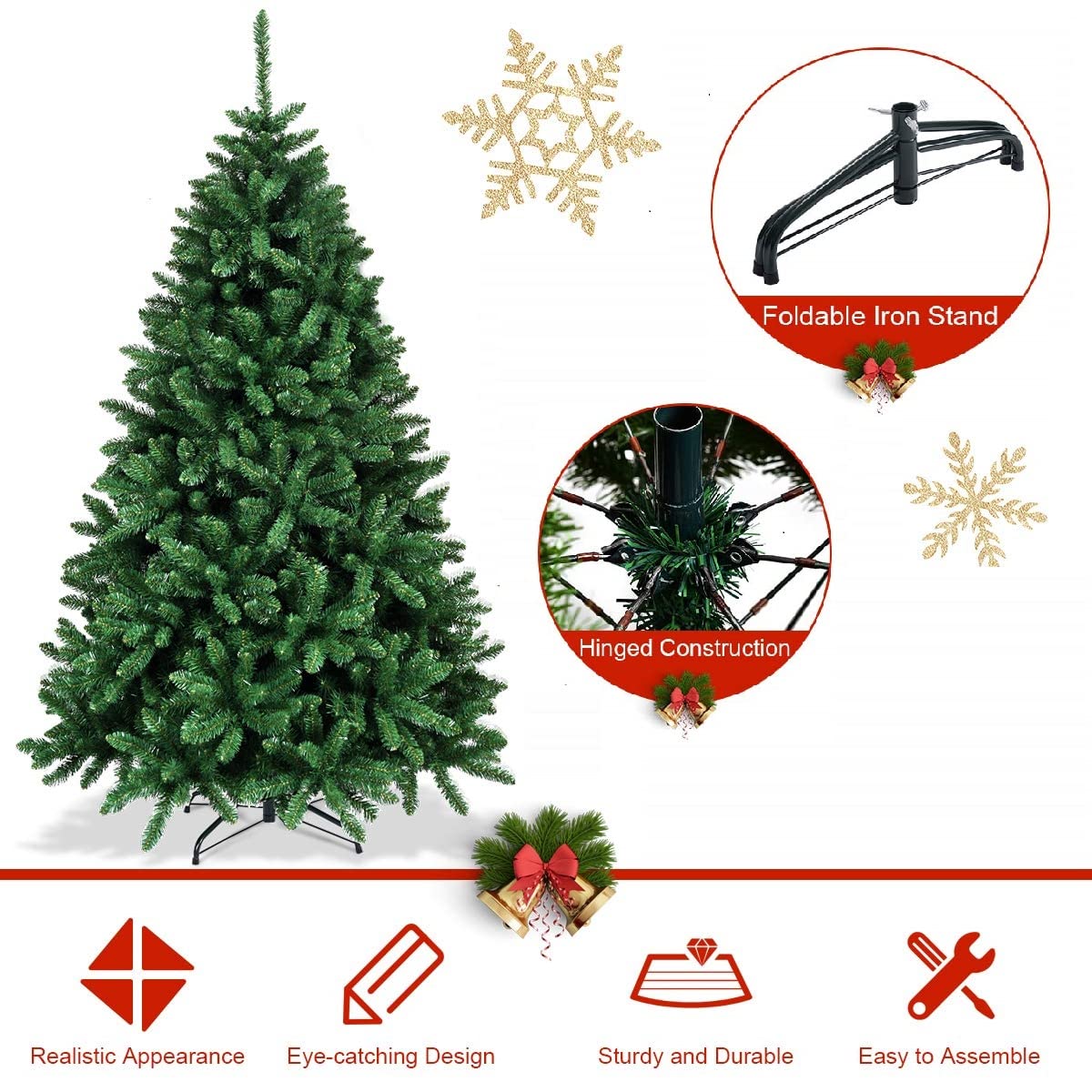 GIANTEX Árbol de Navidad Artificial 180/230/275 cm, Árbol Falso con 1355/2254/3594 Ramas de PVC, Soporte de Metal, Fácil Montaje, Árbol Decorativo para Tienda, Oficina, Hogar, Verde (180 cm)