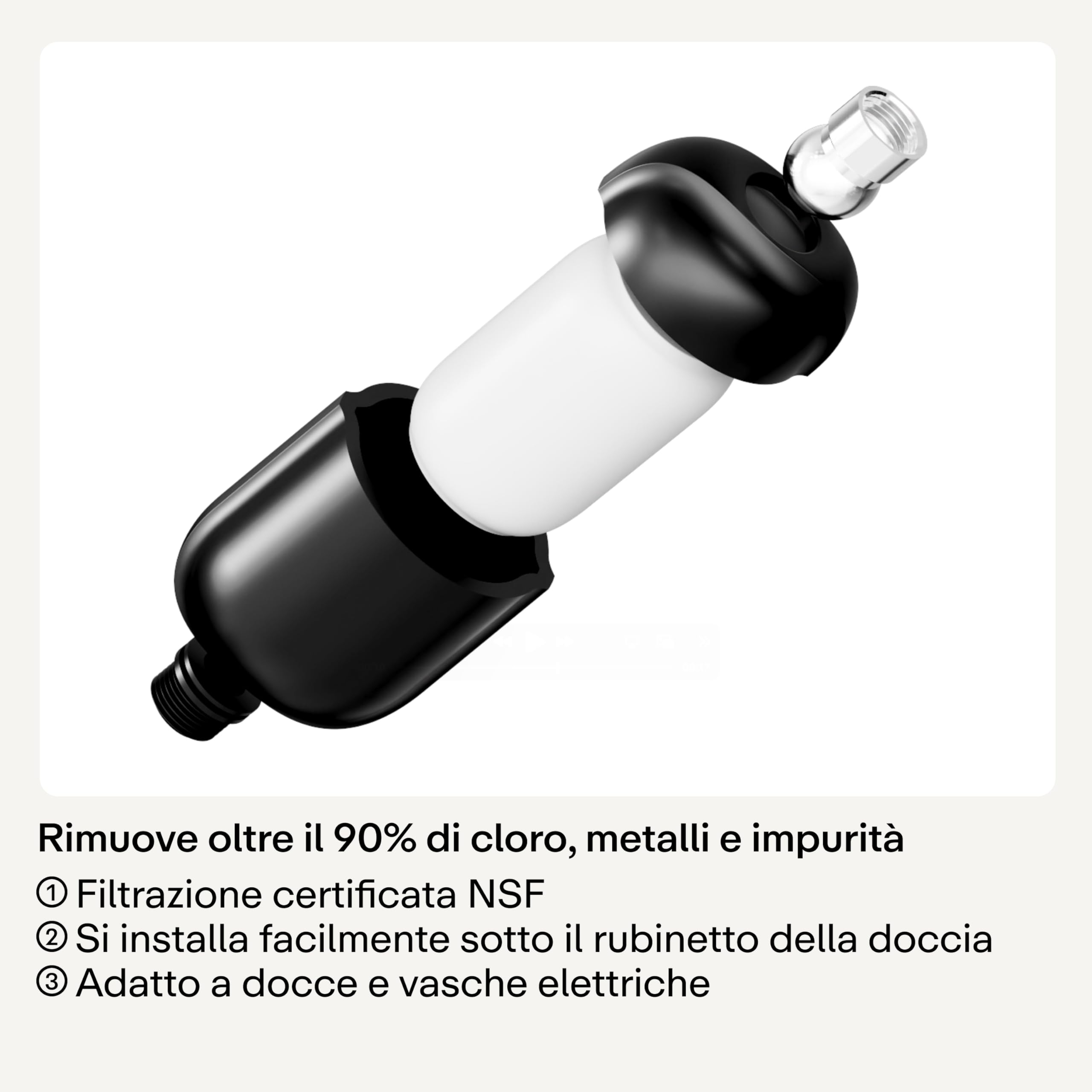 Hello Klean Filtro Doccia per Acqua Dura - Beige | Filtra cloro e metalli pesanti | Pelle e capelli più morbidi | Facile da installare