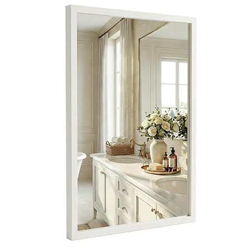 24" x 36" Cream White Wall Mirror for Decor, Modern