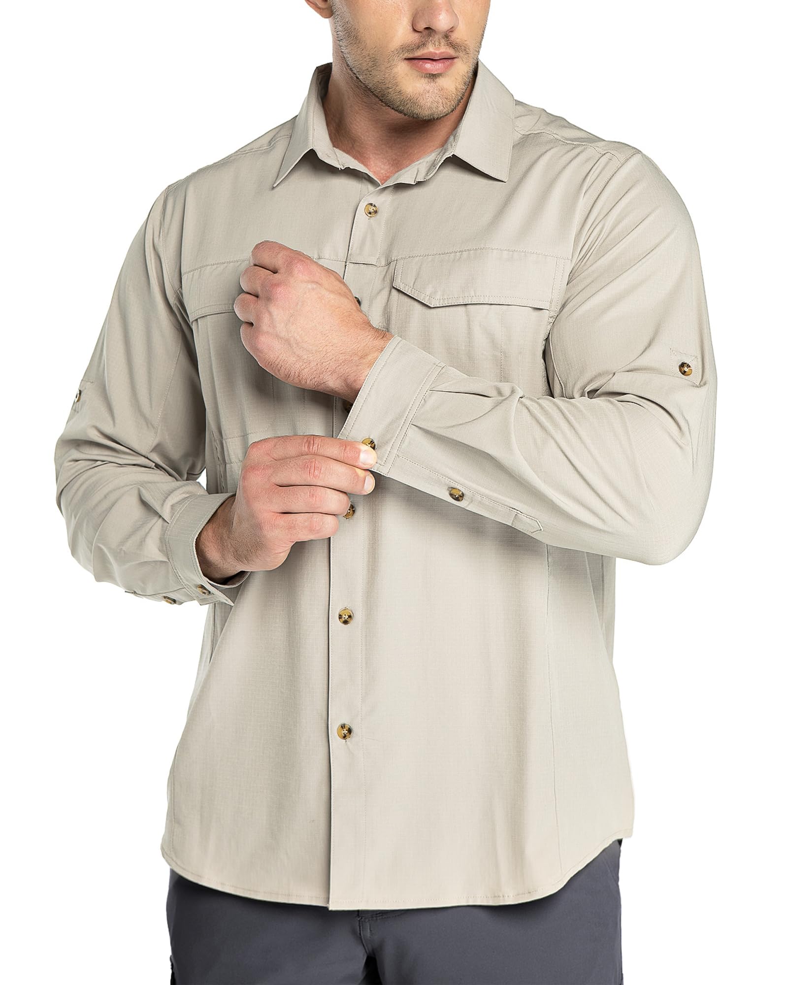 Outdoor Ventures Camisa para hombre de manga larga, transpirable, de secado rápido, camiseta funcional para hombre, primavera, verano, protección UV, camiseta deportiva