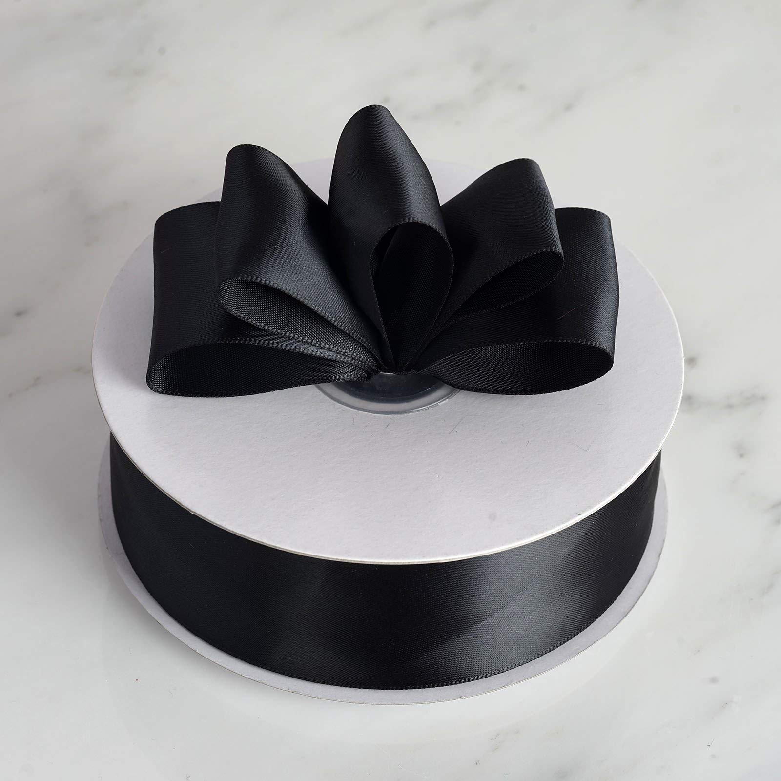 IHKFILAN Filan Double Face Satin Ribbon 1 Inch x 25 Yards Double Sided Solid Polyester Ribbon for Gift Wrapping Party Hair Braids Bow Baby Shower Decoration Floral Arrangement Craft Supplies, Black 1