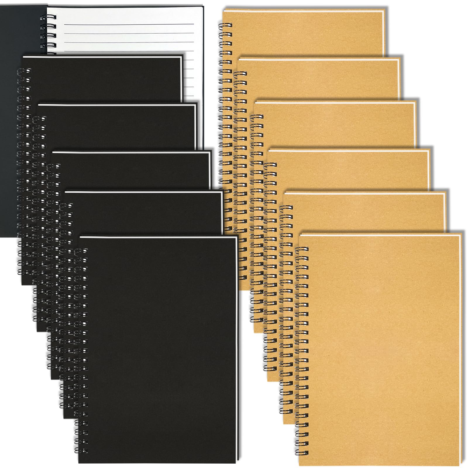 GINMLYDA Piccolo taccuino a spirale formato A5, confezione da 120 pagine a righe, 21 x 14 cm, colore nero e marrone, con copertina in carta kraft, quaderni e blocchi per appunti per scuola, casa