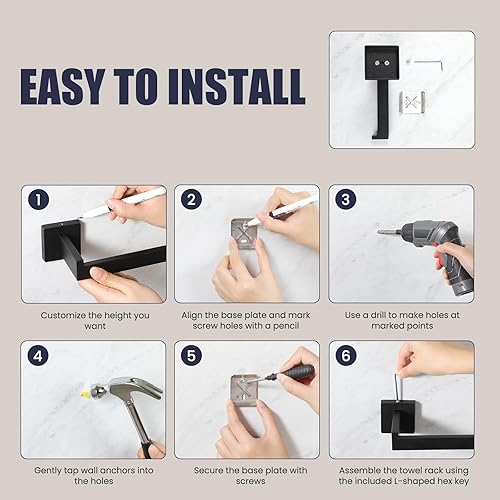 Miniatura 8 de Juego de accesorios de baño de 5 piezas, toallero para baño montado en la pared, acero inoxidable SUS304, negro mate