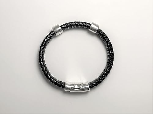 Miniatura 3 de Black Braided Leather and Silver Bracelet with Magnetic Clasp for Men and Women
