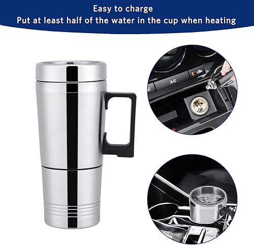 Miniatura 4 de Hervidor de té eléctrico de 10.8 fl oz (10.1 fl oz), de acero inoxidable de 12 V, taza de calefacción eléctrica de viaje para el coche, calentador