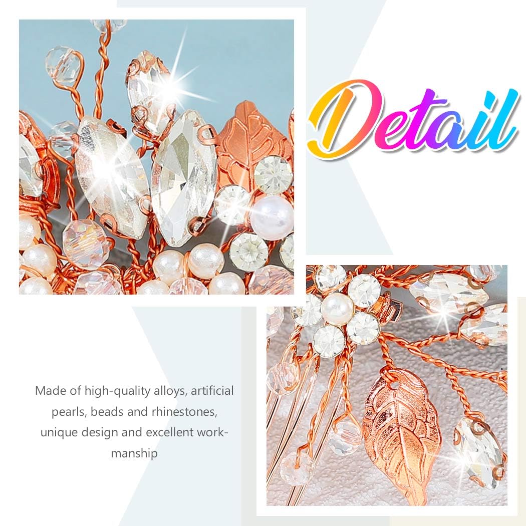 Zoestar Pettini per capelli da sposa con fiore e perle, accessorio per capelli per donne e ragazze (oro rosa)