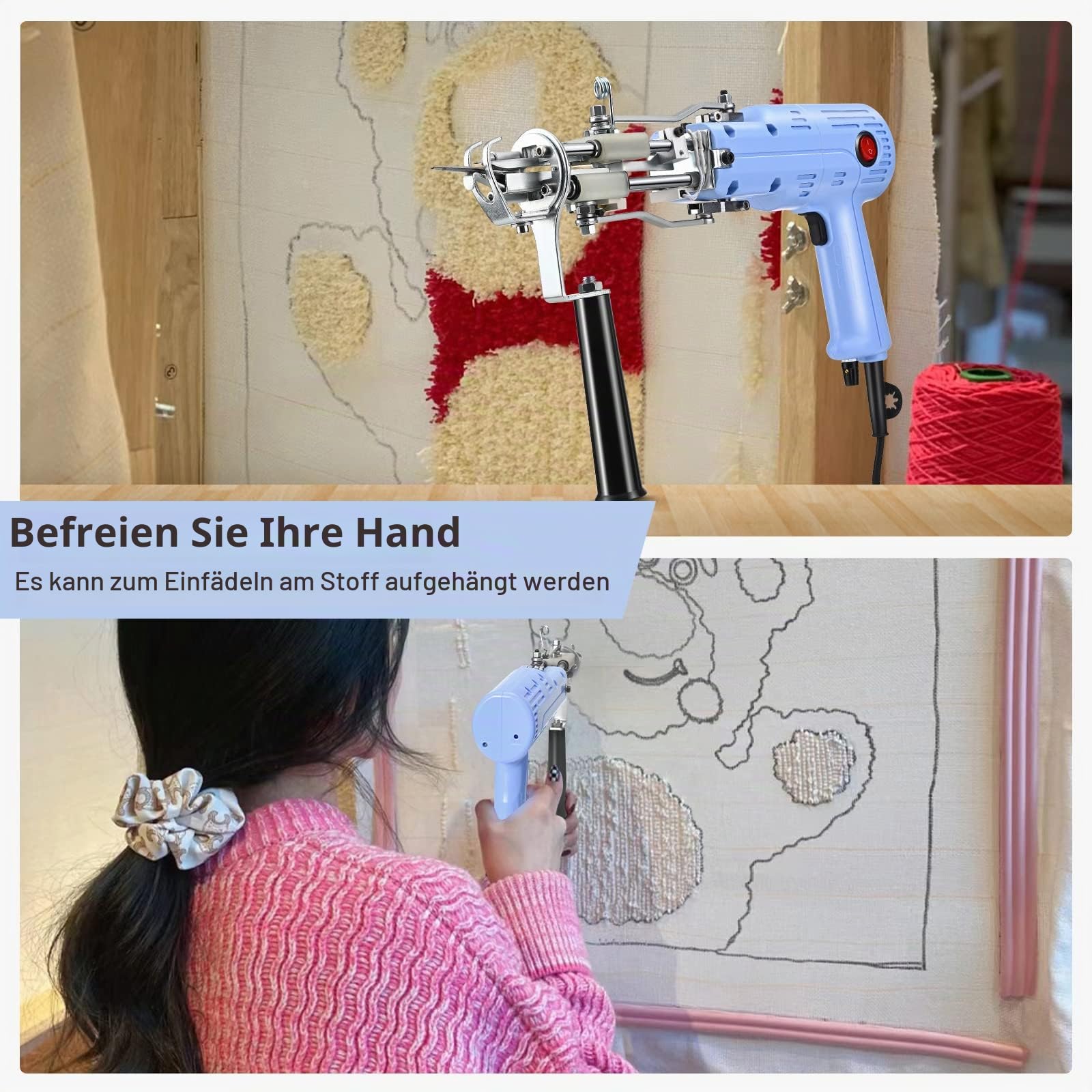 Tufting Gun 2 in 1, Aomdom Pistole Tufting Gun 5-40 Schritte Tufting Gun Kit 7-21 mm Elektrische Tufting Machine für Handwerk Teppich Kleidung DIY Geschenk