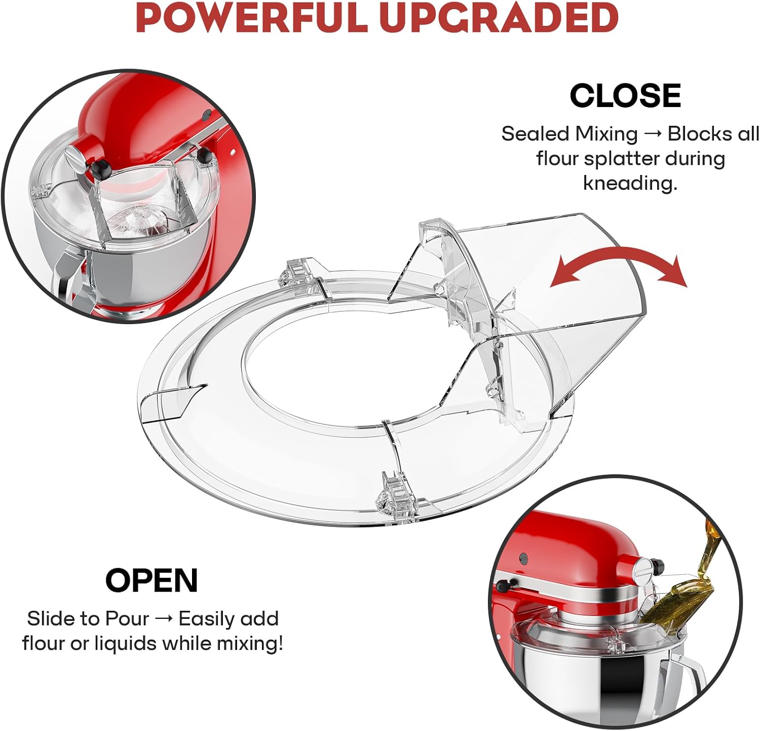 GVODE Pouring Shield for KitchenAid Mixer, Compatible with KitchenAid 4.5-5 QT Tilt-Head Stand Mixers, Detachable Body with Flip-top Feed-inlet Lid, Fits Stainless-Steel, Glass, and Ceramic Bowls.