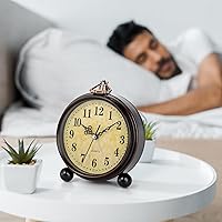 Vista 5 de 2 Pack Vintage Retro Analog Alarm Clocks, 5.2 Inch Silent Non Ticking Small Table Clock, Battery Operated Desk Clocks for Bedroom, Elegant Bedside