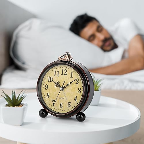Vista 5 de 2 Pack Vintage Retro Analog Alarm Clocks, 5.2 Inch Silent Non Ticking Small Table Clock, Battery Operated Desk Clocks for Bedroom, Elegant Bedside