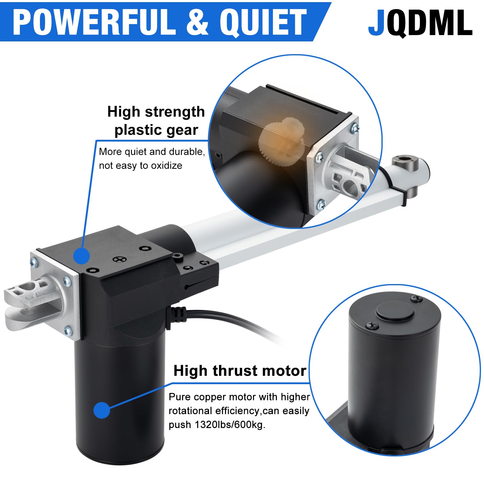 JQDML Linearantrieb, 6000 N, 12 V, 900 mm langer Hub, robuster elektrischer Stellantrieb, Geschwindigkeit 4 mm/s, mit Halterungen, für Massagebett, Tischheber, Fensteröffner, Türöffner