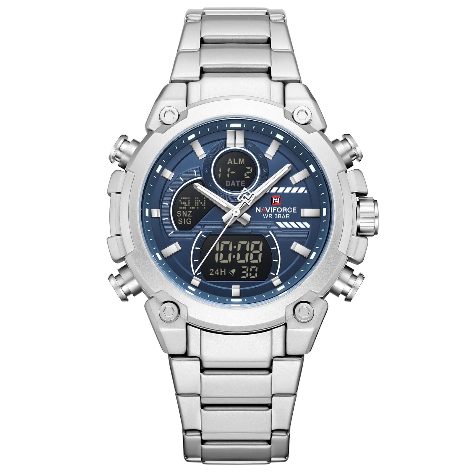 NAVIFORCE Men's Mulitfunction Digital Watches,3ATM Waterproof Analog Watch for Men,Luminous Luxury Wristwatch,Gift