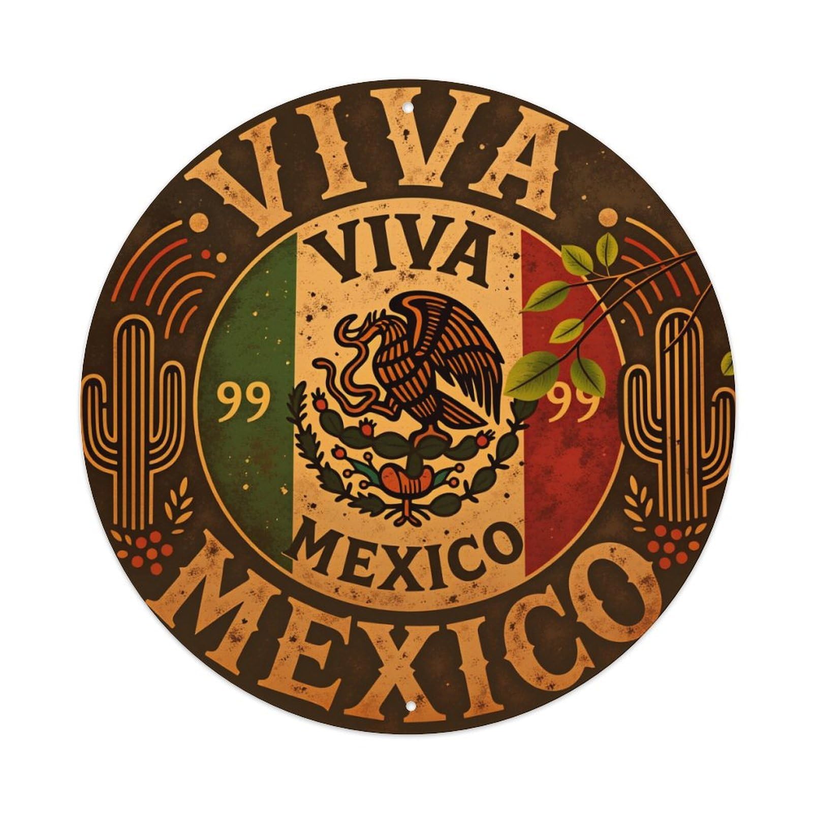 Viva Mexico Emblem Design Pattern Tin Sign Vintage Style Home Bar Garden Wall Plaque Decor Metal Poster 8x12 Inch