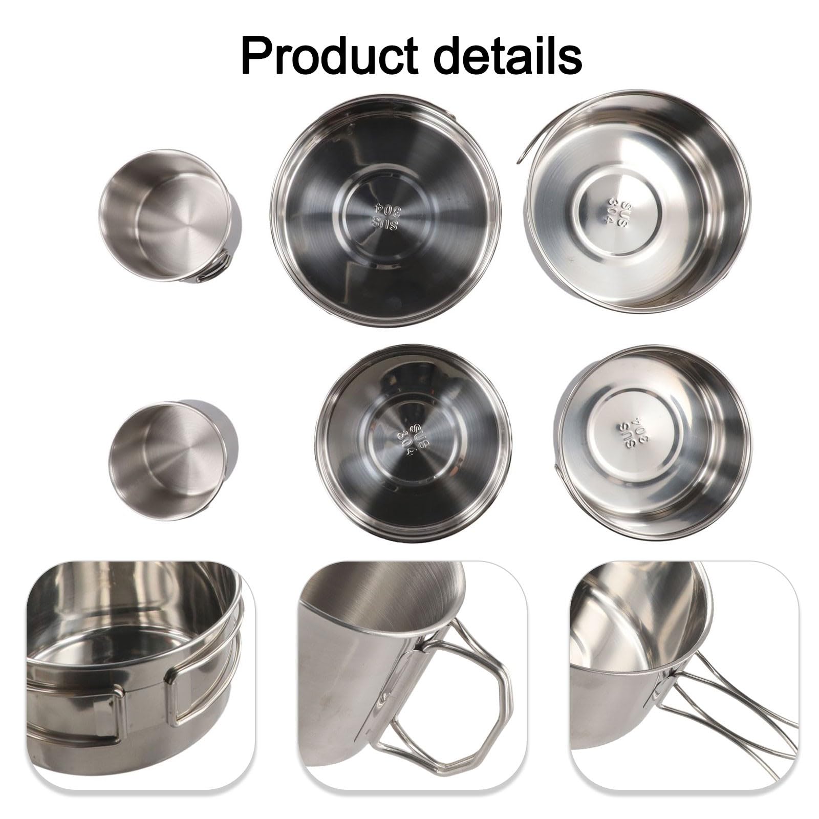 Set da 6 pezzi per cucinare all'aperto, in acciaio inox, da campeggio, con pentole pieghevoli per viaggi zaino in spalla