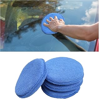 Ziciner 4 Pack Microfiber Applicator Pads, Car Wax Foam Buffing and Cleaning Pads, Tire Shine Applicator, Ultra Soft Wash Sponge, 5 Inch Diameter Round