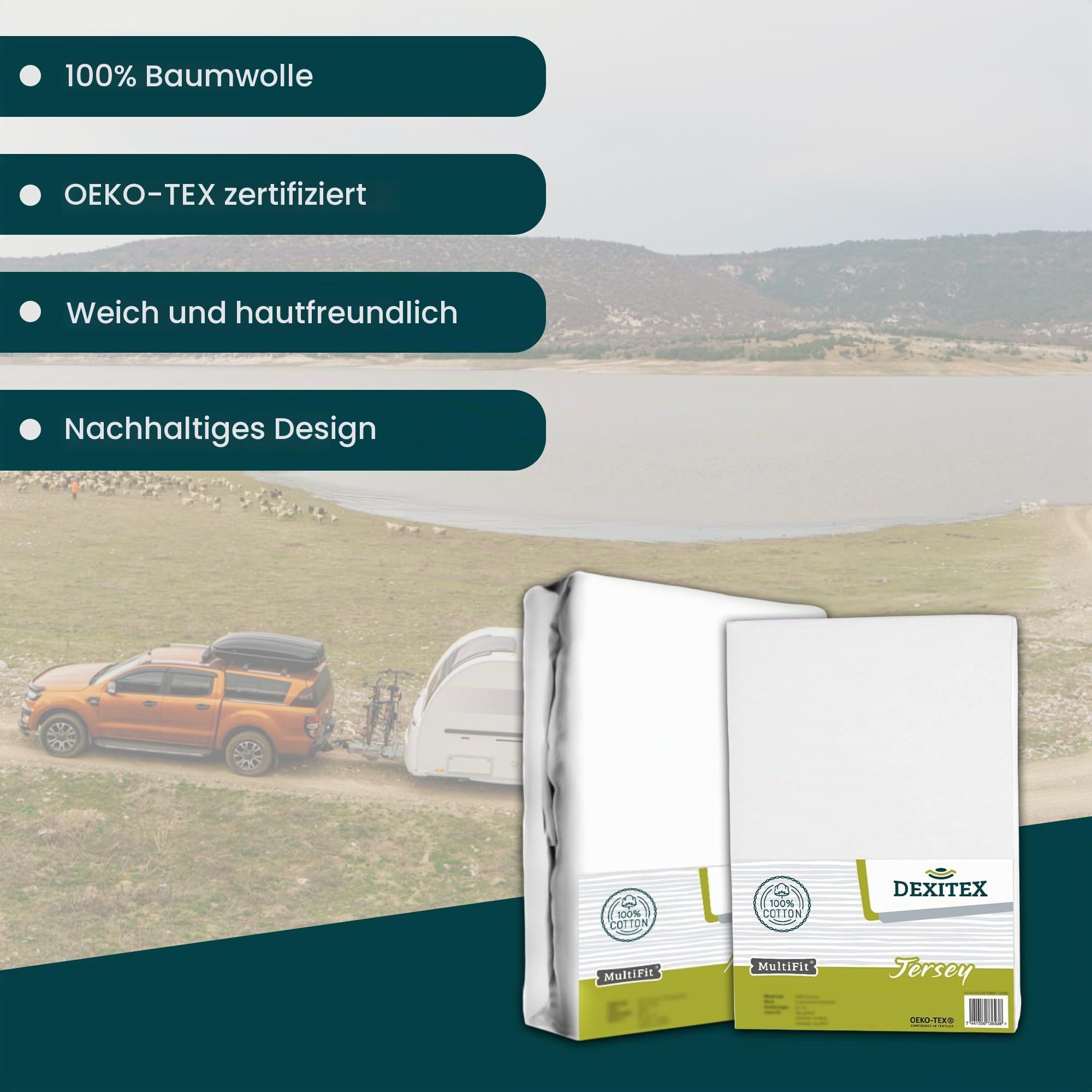 Bettlaken Queensbett-Wohnmobil 2er Set - 1 Molton und 1 Spannbettlaken Weiß(135-160cm x 210cm) für Wohnmobil oder Caravan - 100% Baumwolle -Oeko-TEX - Weiß