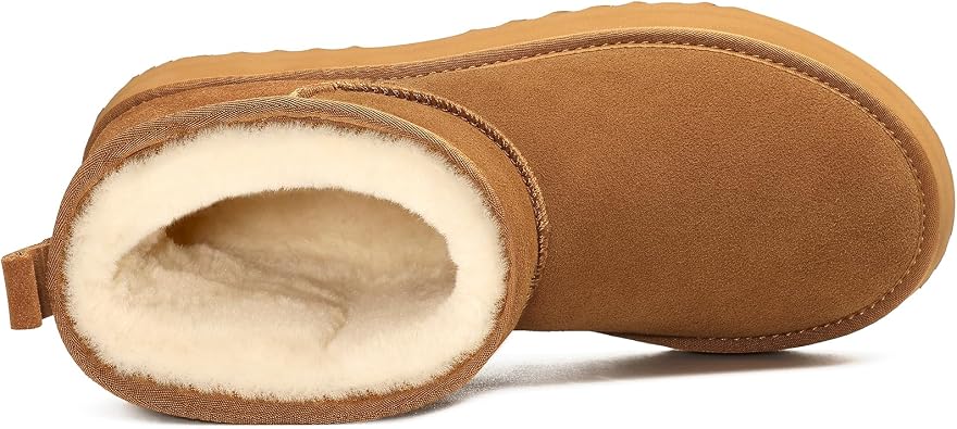 Litfun Genuine Suede Platform Mini Boots for Women Fur Lined Ankle Boots
