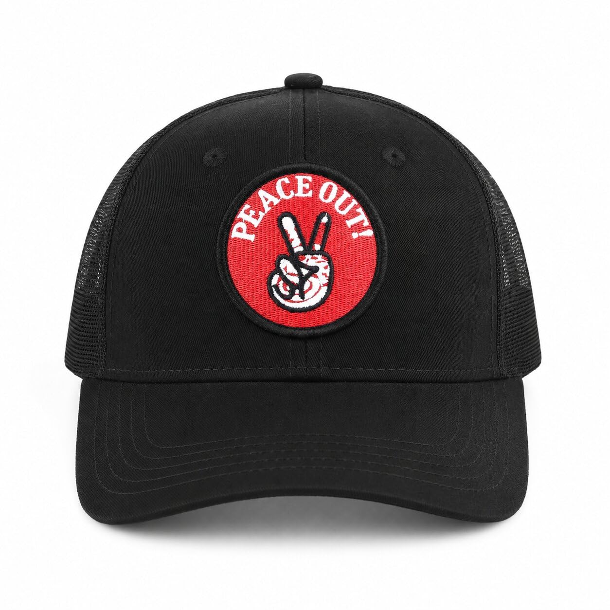 Half Mesh Trucker Cap for Men & Women | Adjustable Strap & Snapback, Peace Out Design | Cotton Twill Unisex Cap for Sports, Running & Gym | Black (54-60cm)-image-29