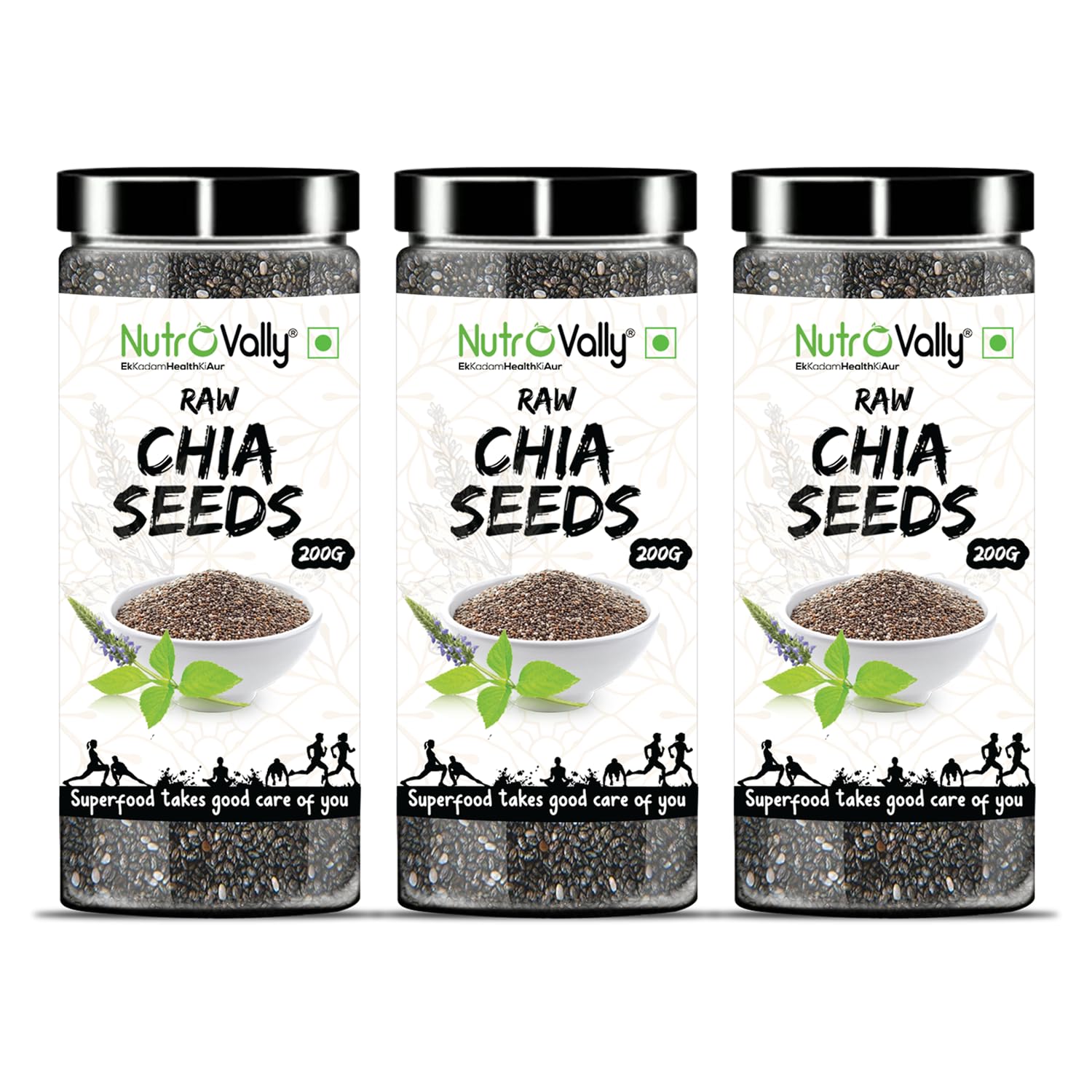 NutroVally - CHIA SEEDS 600gm | Chia Seeds For Eating | Non-GMO Healthy Chia Seeds for Weight Manage | Loaded with Omega-3 and Calcium rich | 100% Raw Healthy Diet Food 200g Pack of 3 (B0B1VJWZ64) Amazon Price History, Amazon Price Tracker