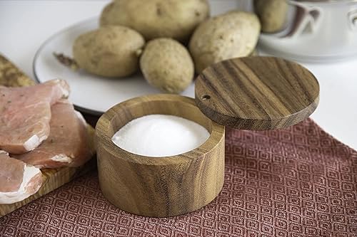 Miniatura 8 de AnNafi Caja de madera para bodega con cubierta giratoria Caja de especias de bambú para cocina, soporte clásico para sal y pimienta con tapa para