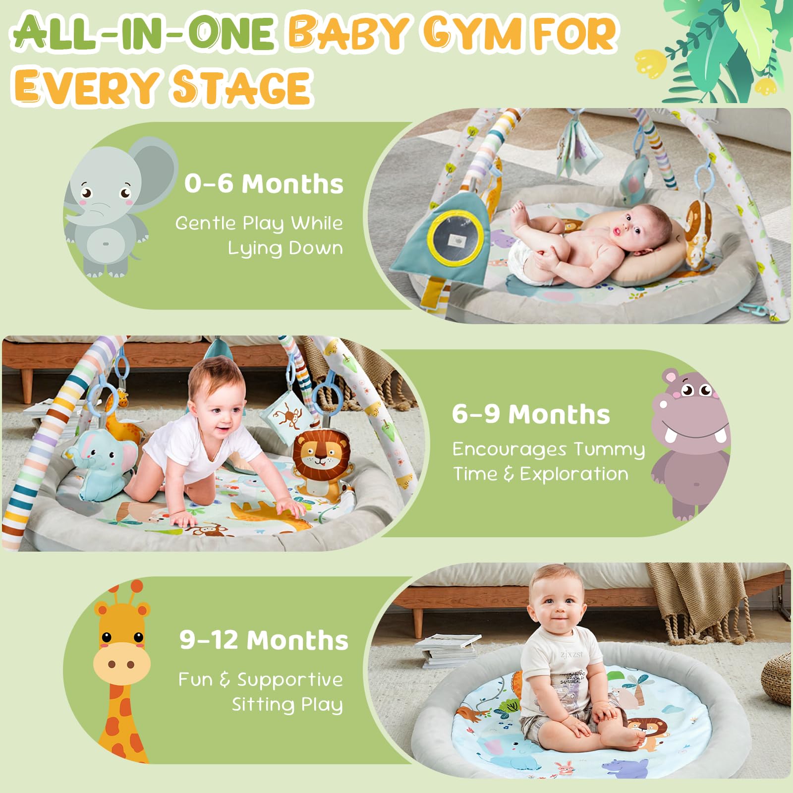 Palestrina Neonato, Tappeto Gioco Attività con 5 Giocattoli Sensoriali e Cuscino Palestrina Neonato Evolutiva per Bambine, Regalo Perfetto Sviluppo Infantile 0-3-6-9-12 Mesi, Bambini Tummy Time